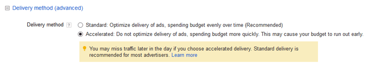 google adwords campaign delivery method