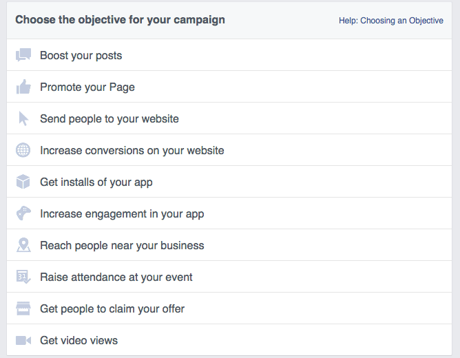 facebook ads choose objective